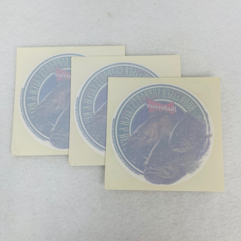 Vintage 1988 Budweiser Supports Catch & Release Fishing Window Decal 3 Pack 4in